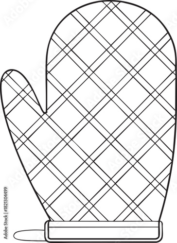 Oven mitt with classic plaid pattern line art for safe cooking baking and kitchen protection illustration