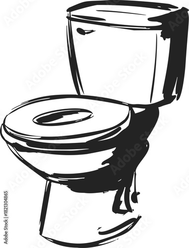 Toilet sketch hand drawn style with bold black lines on white background. Vector illustration