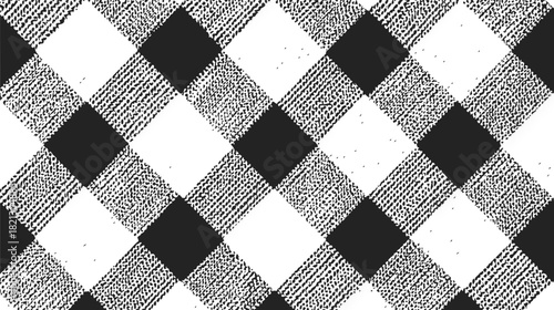 Checkered pattern sketch hand drawn black and white textured seamless background. Vector illustration