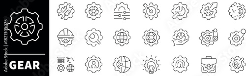 Settings vector icons. Gear icon set. Thin line settings icon collection. Options, configuration, preferences, adjustments, operation, gear, control panel, equalizer, optimization, setup icons