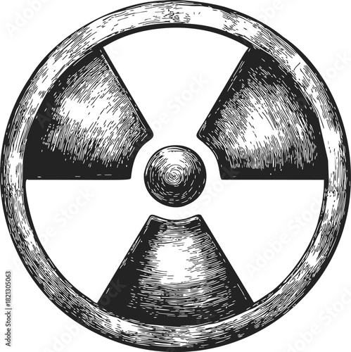 Radiation symbol sketch, hand drawn vector, detailed monochrome hazardous warning sign. Vector illustration