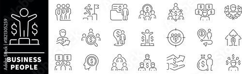 Business people vector icons. Businessman thin line icons collection. Businessman, business people, business partner, business related icons