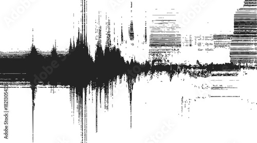 Sound wave sketch, hand drawn waveform with abstract grunge distortion. Vector illustration