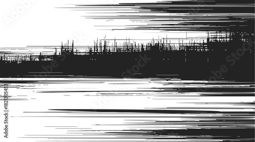 Abstract landscape sketch, hand drawn horizontal lines forming forest silhouette. Vector illustration