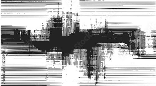 Abstract soundwave sketch, hand drawn black and white linear pattern. Vector illustration