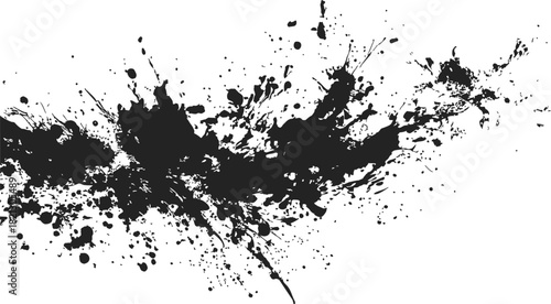 Black ink splatter sketch, hand drawn dynamic paint drops and splash pattern. Vector illustration