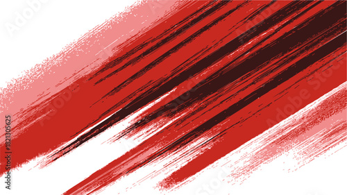 Red brush strokes abstract sketch, hand drawn diagonal paint streaks on white. Vector illustration