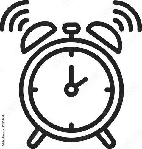 Alarm clock sketch hand drawn style with ringing sound lines. Vector illustration