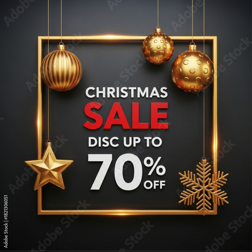 70% Off Christmas Sale Discount Ad Template with Golden Decorations