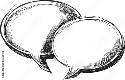 Speech bubbles sketch hand drawn overlapping comic style outline. Vector illustration