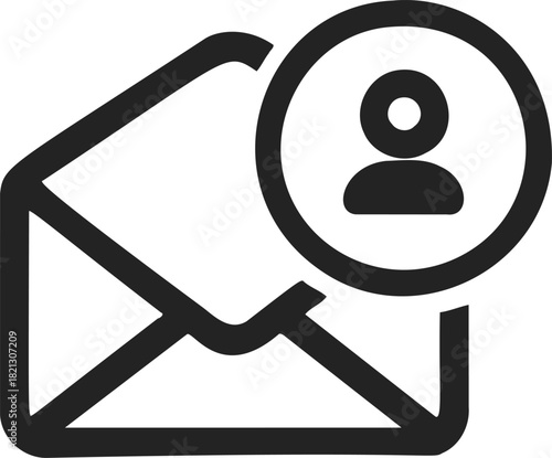 Email envelope icon with user profile symbol, sketch hand drawn style. Vector illustration