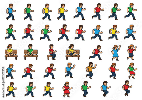 Pixelated Runners A Collection of Animated Characters in Motion, Sprinting and Jogging Across Frames
