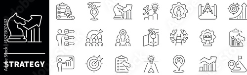 Strategy icon collection. Strategy thin line vector icon set. Planning, action plan, project, management, strategy related icons. Editable stroke vector icons