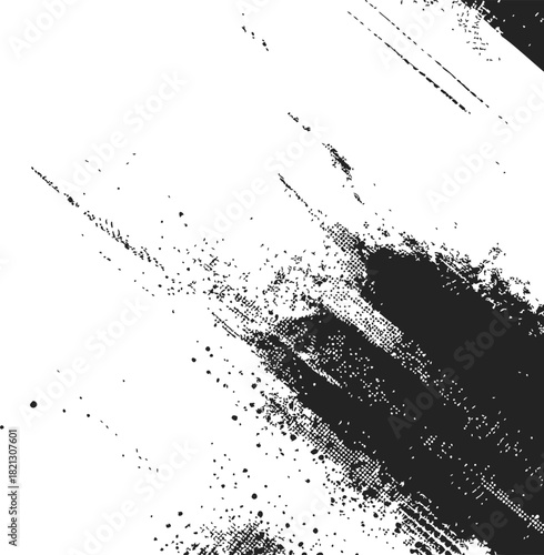 Black ink splatter sketch, hand drawn abstract grunge texture with dynamic diagonal strokes. Vector illustration