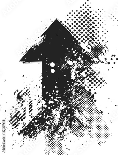 Arrow grunge sketch hand drawn with splatter and halftone texture. Vector illustration