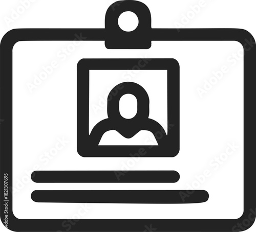 ID badge icon sketch, hand drawn vector with photo placeholder and text lines. Vector illustration