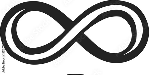 Infinity symbol sketch, hand drawn style, bold black lemniscate shape on white background. Vector illustration