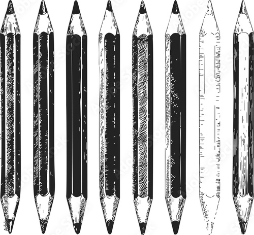 Pencils sketch hand drawn vertical seamless pattern with detailed texture. Vector illustration