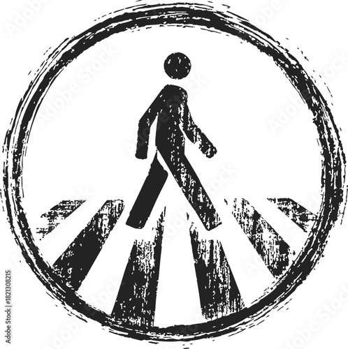 Pedestrian crossing sketch, hand drawn grunge style icon with walking figure. Vector illustration