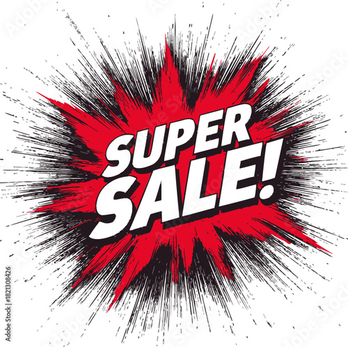 Super sale comic style sketch, hand drawn explosion with bold text. Vector illustration