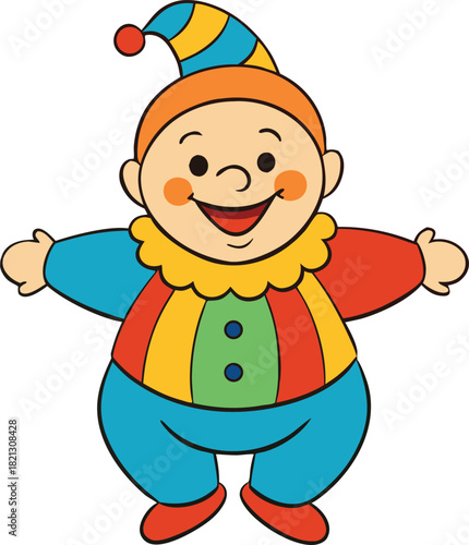 Joyful chubby baby clown vector illustration in vibrant colors