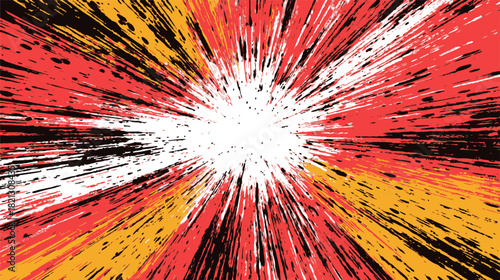Explosion burst, hand drawn sketch style with radiating red, yellow, black lines and white center. Vector illustration