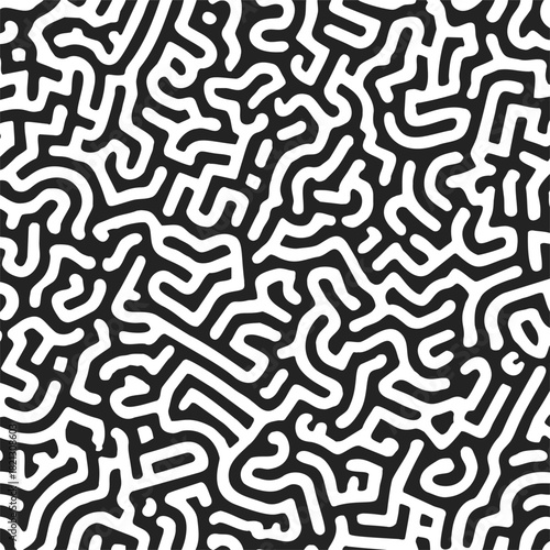 Abstract maze pattern, hand drawn sketch style, seamless black and white background. Vector illustration
