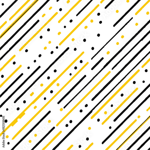 Diagonal stripes pattern hand drawn sketch with yellow and black lines and dots. Vector illustration