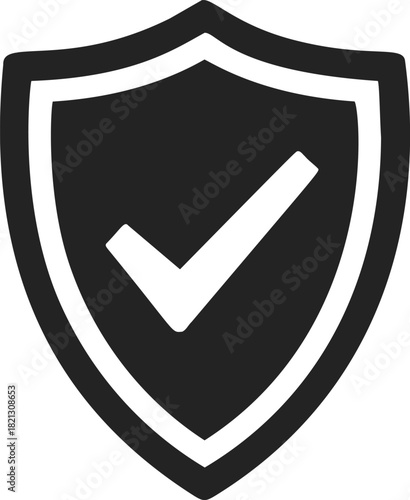 Shield with checkmark, hand drawn sketch style, security protection symbol. Vector illustration