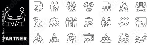 Partnership line icon set. Partner outline icons.  Agreement, cooperation, conversation, teamwork, partnership related icons. Partnership vector icons