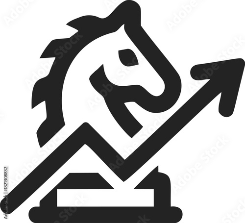 Chess knight hand drawn sketch with upward trending arrow. Vector illustration