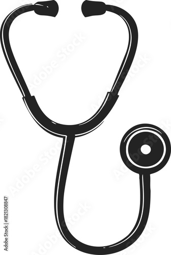 Stethoscope sketch hand drawn medical instrument with tubing and chestpiece. Vector illustration