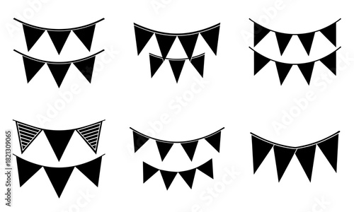 Festive bunting illustrations for party decor and event design projects, vector graphic bunting accents, add celebratory flair to your designs with these!