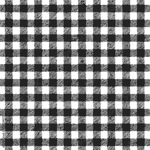 Checkerboard pattern sketch hand drawn black and white seamless background. Vector illustration