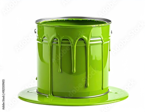 Bright green paint can with dripping paint