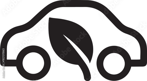 Eco-friendly EV silhouette combining a leaf with a minimal car outline for green mobility design.
