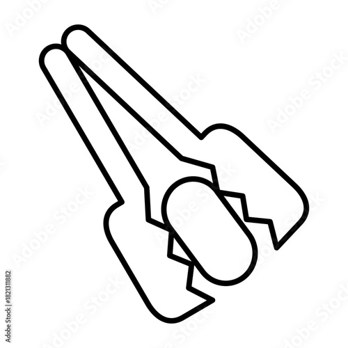 Kitchen tongs thin line icon, cooking concept. Vector graphics. Manual nutcracker sign on white background, style icon mobile or web design.