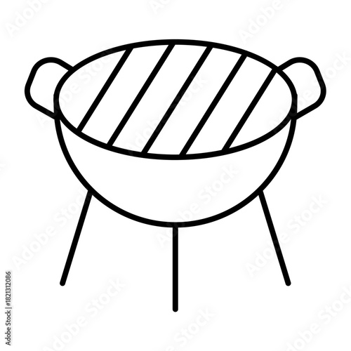 BBQ grill with handles on tripod thin line icon, cooking concept. Vector graphics. Grill sign on white background, style icon mobile or web design.