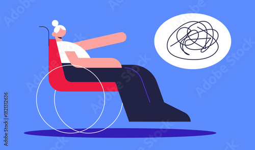 Abstract Profile of an Elderly Woman with Dementia or Alzheimer's Disease. Mental Health and Memory Loss Concept. Vector Illustration.