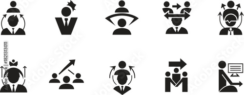 Business and Teamwork Black and White Icons Representing Team Dynamics