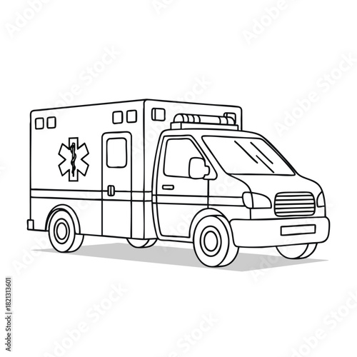 Line Art Illustration of an Ambulance Vehicle
