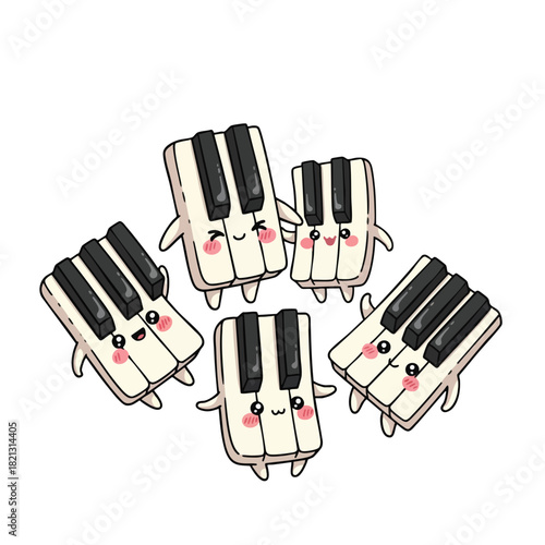 Five Cartoon Pianos with Happy Faces