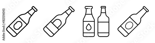 Outline drawing of beer bottles alcohol drink beverage glass container vector illustration design