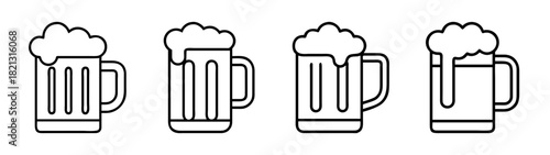 Vector illustration of beer mugs with foam, perfect for oktoberfest and brewery designs, line art