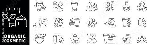Thin line icons set related to organic cosmetics and cosmetology. Organic cosmetics thin line icons set. Beauty products. Skin care products