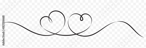 One continuous line drawing of two hearts isolated on transparent background. Editable stroke. Vector illustration. Love doodle icon.