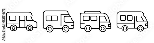 Outline rv camper van motorhome illustration vector graphic for travel and road trip adventures design