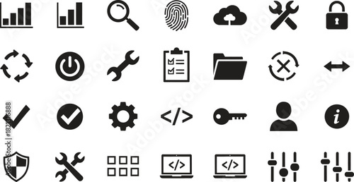 Collection of essential symbols and icons for interface design and development