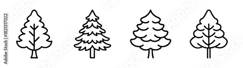 Outline drawing of evergreen trees vector illustration for christmas and winter holiday season