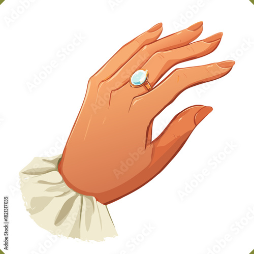 Vector illustration of a female hand with elegant ring, isolated on a white background